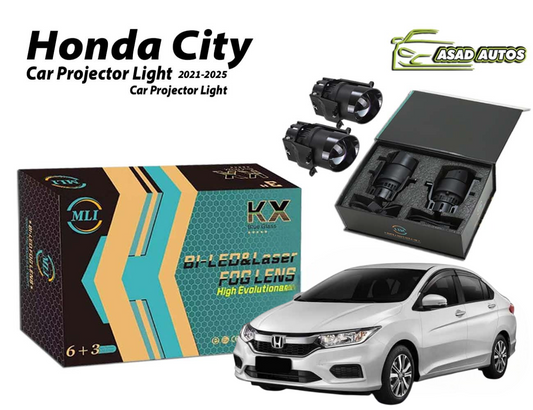 Honda City 2022-2025 MLI Car Projector Fog Lights with BI LED Lens, offering enhanced road visibility and a modern, stylish upgrade