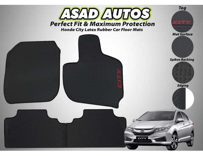 Honda City 2022-2026 latex rubber car floor mats with a custom fit, waterproof material, non-slip surface, and all-weather durability for maximum protection.