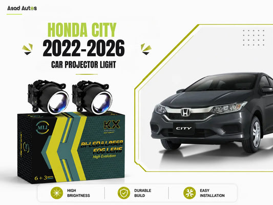 Honda City 2022-2026 MLI Car Projector Fog Lights with BI LED Lens, offering enhanced road visibility and a modern, stylish upgrade