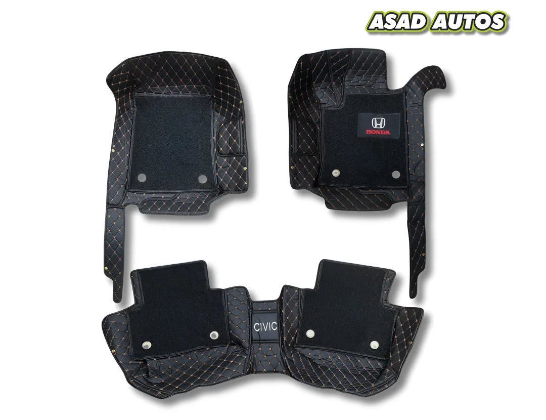 Honda Civic 2022–2025 11D Floor Mats Mix Thread Black with Black Grass – Premium Custom Fit