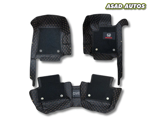 Honda Civic 2022–2026 11D Floor Mats Mix Thread Black with Black Grass – Premium Custom Fit