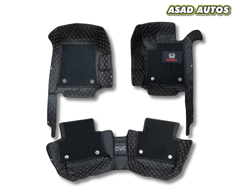 Honda Civic 2022–2026 11D Floor Mats Mix Thread Black with Black Grass – Premium Custom Fit