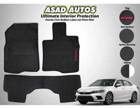 Honda Civic RS 2022-2026 rubber latex car floor mats, offering custom fit, durability, and all-weather protection to maintain a clean and stylish interior.