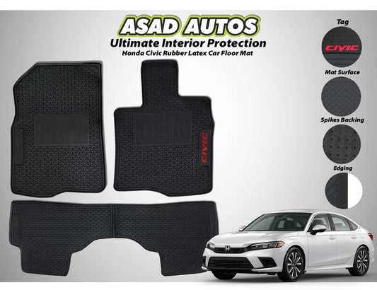 Honda Civic RS 2022-2026 rubber latex car floor mats, offering custom fit, durability, and all-weather protection to maintain a clean and stylish interior.