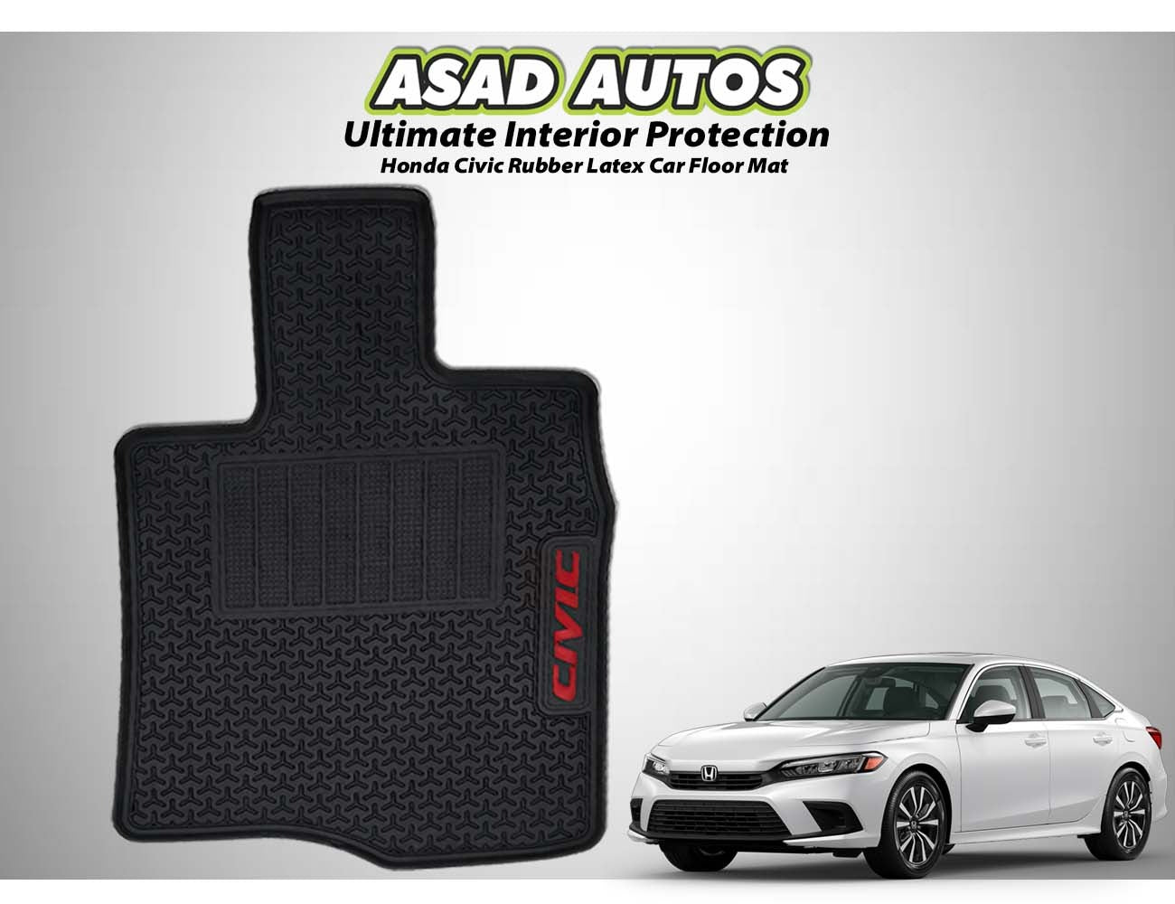 Honda Civic RS 2022-2026 rubber latex car floor mats, offering custom fit, durability, and all-weather protection to maintain a clean and stylish interior.