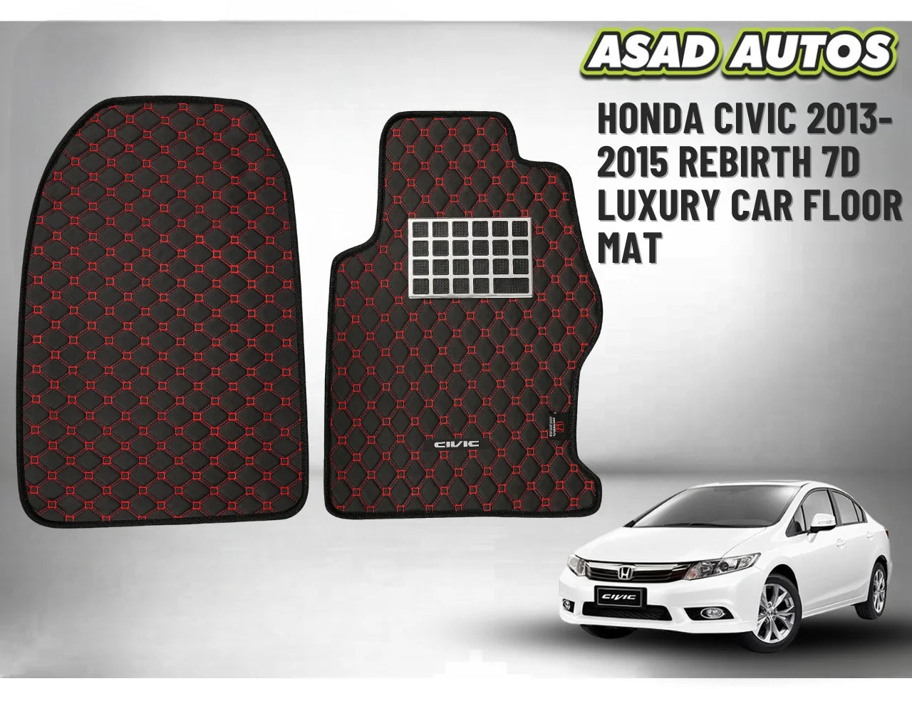 Honda Civic Rebirth 2013–2015 7D Luxury Car Floor Mats – Custom Fit, Waterproof, Premium Interior Protection

