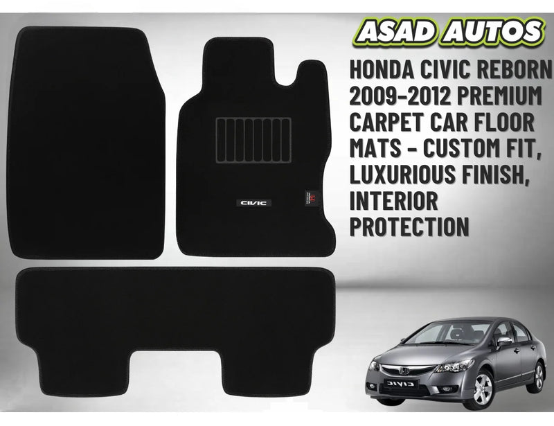 Honda Civic Reborn 2009–2012 Premium Carpet Car Floor Mats – Custom Fit, Luxurious Finish, Interior Protection
