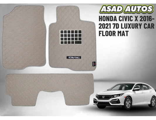 Honda Civic X 2016–2021 7D Luxury Car Floor Mats – Custom Fit, Waterproof, Anti-Slip Premium Interior Mats
