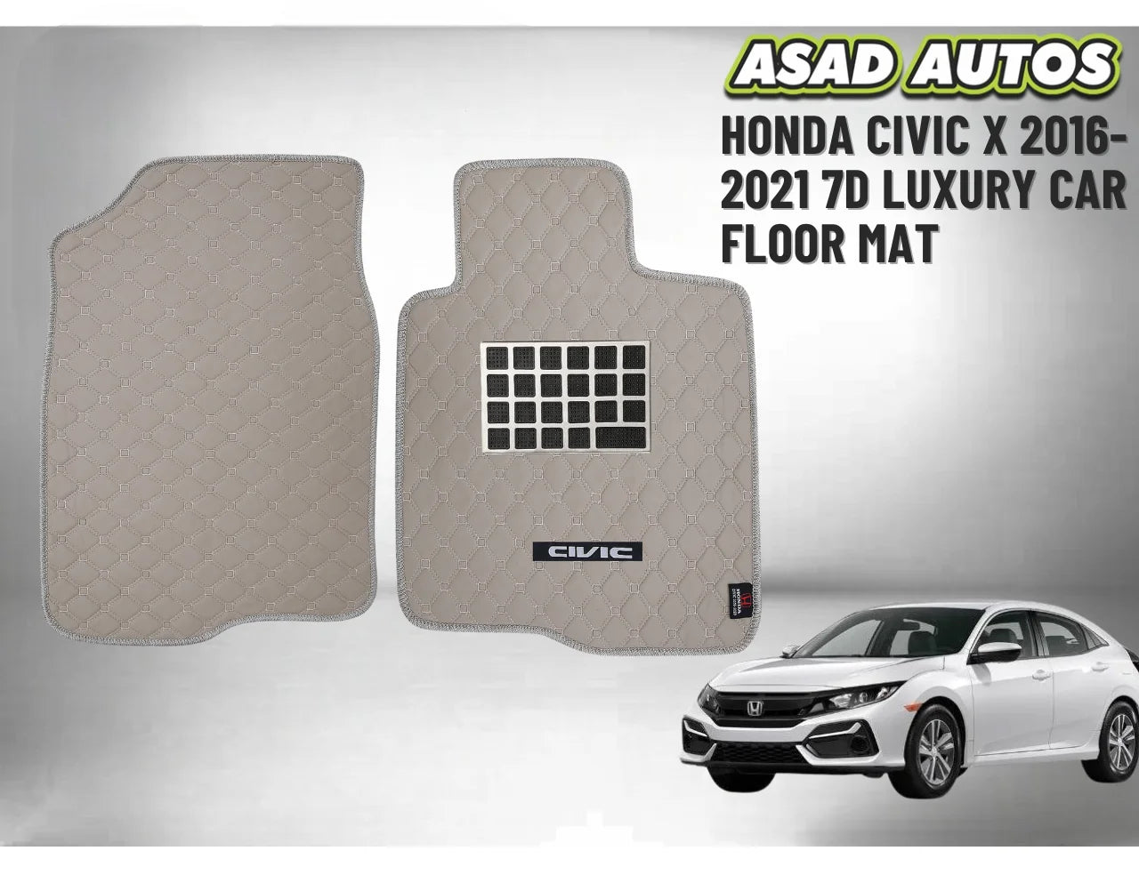Honda Civic X 2016–2021 7D Luxury Car Floor Mats – Custom Fit, Waterproof, Anti-Slip Premium Interior Mats

