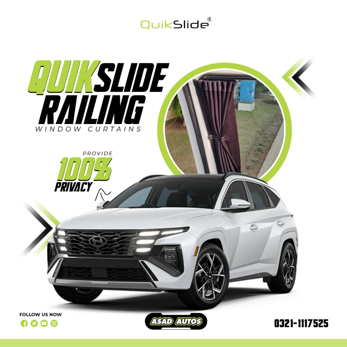 Hyundai Tucson HEV 2025–2026 QuikSlide Sliders Railing Curtains, Interior Window Curtains for Hyundai Tucson Hybrid