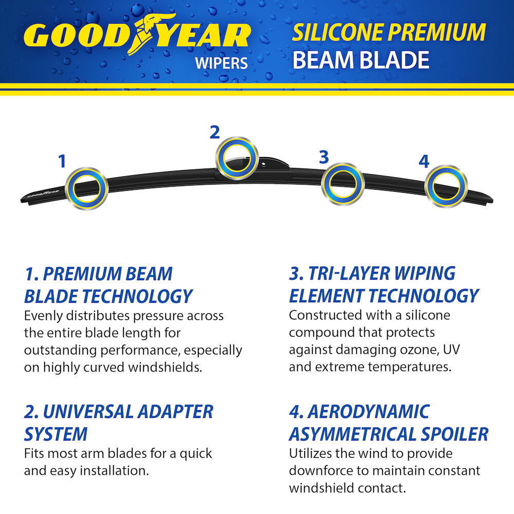 Goodyear Flat Silicone Wiper Blades For Toyota Corolla 2014-2023