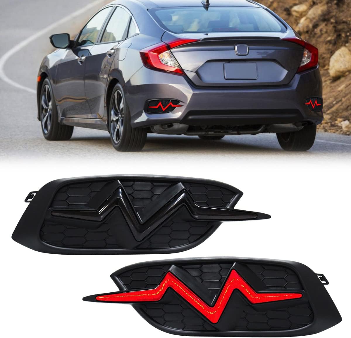 LED Reflector Lights (Heartbeat Style) for 2016-2021 Honda Civic Rear Bumper