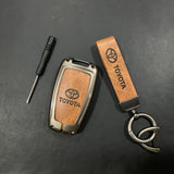 Premium Zinc Alloy Metal & Genuine Leather Key Cover for Toyota Fortuner