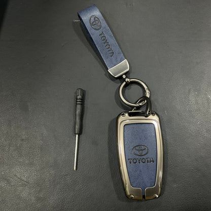 Premium Zinc Alloy Metal & Genuine Leather Key Cover for Toyota Fortuner