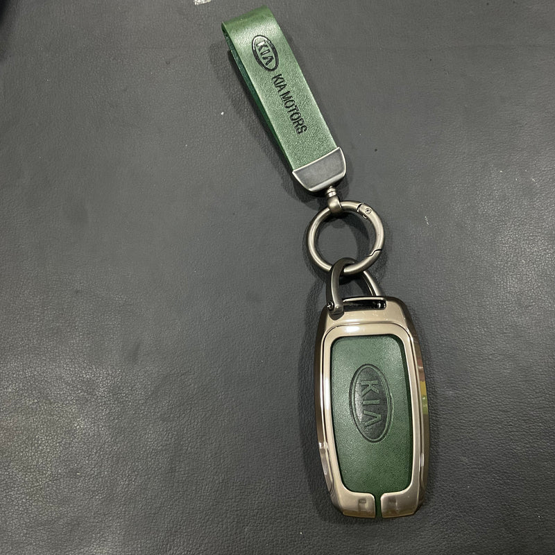 Premium Zinc Alloy Metal & Genuine Leather Key Cover for Kia Sportage