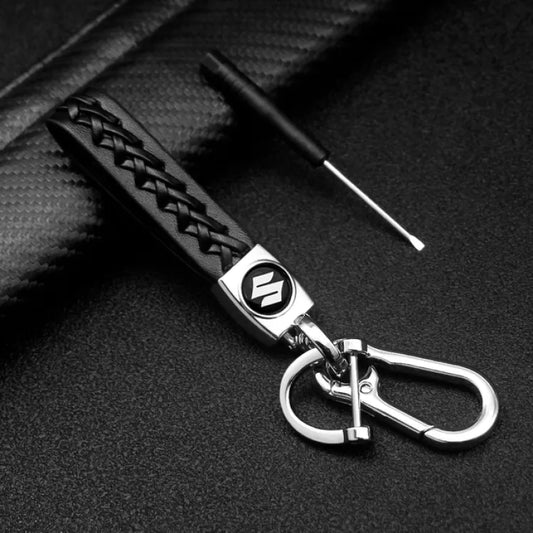 Suzuki (NEW) Leather Braided Metal Car Suzuki Logo / Monogram Keychain