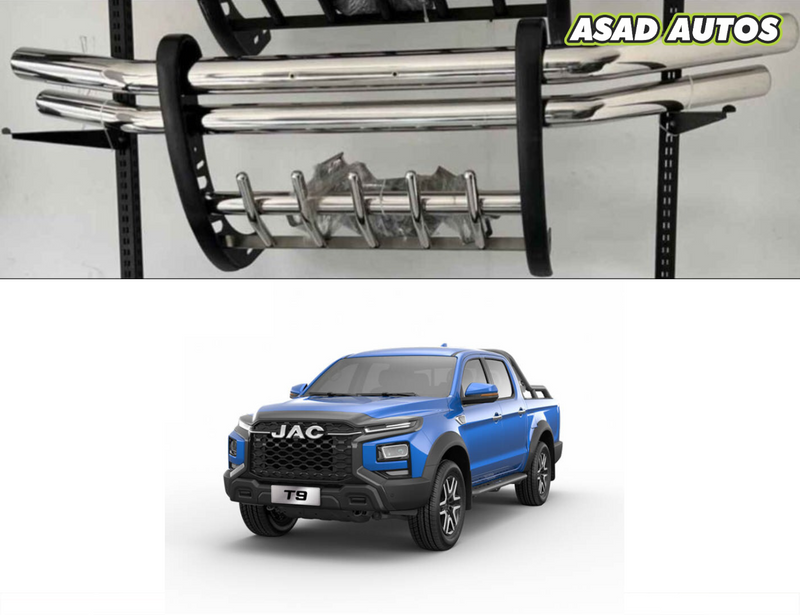 JAC T9 Hunter 2025–2026 Front Bumper Safe Guard – Double Pipe with Built-In Fog Lamps | Heavy-Duty Protection