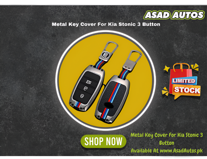 Kia Stonic 3-Button Metal Key Cover – Sleek and Durable Car Key Shell

