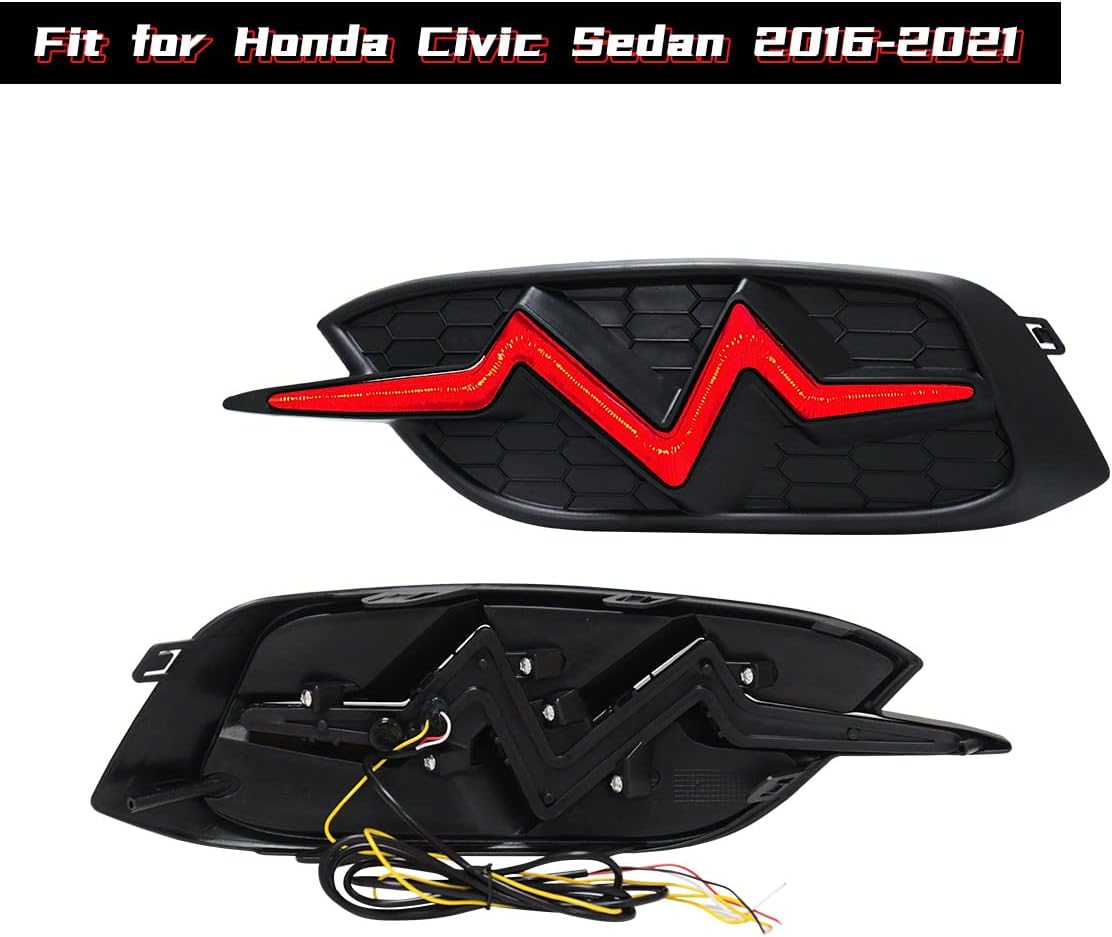 LED Reflector Lights in Heartbeat Style for 2016-2021 Honda Civic Rear Bumper, designed for improved visibility and modern style.

