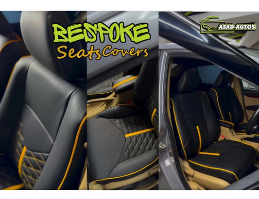 Lamborghini-Style Bespoke Seat Covers for Honda City 2018, featuring a custom fit and premium design for a luxurious upgrade.
