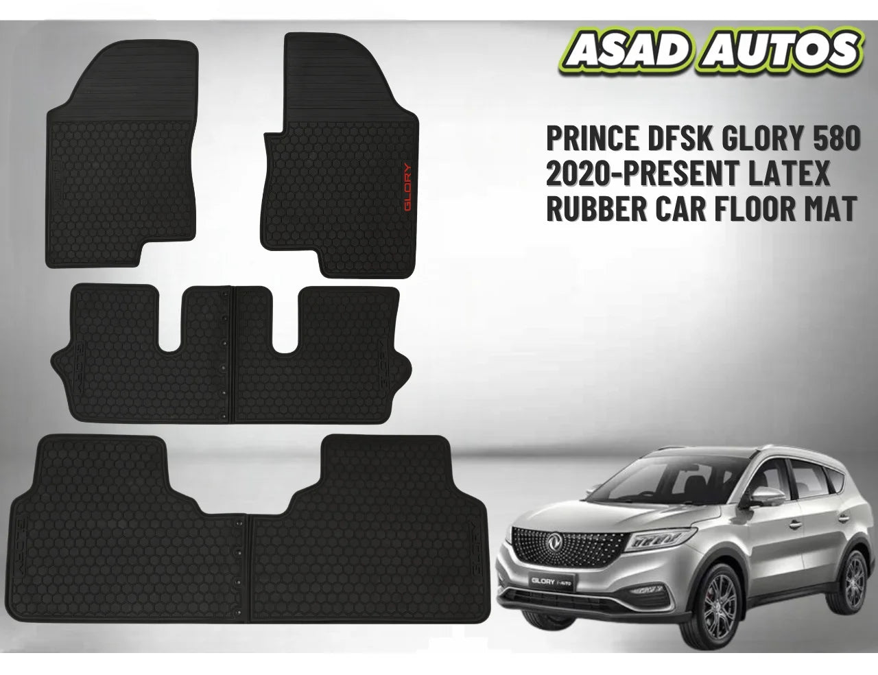 Latex Rubber Car Floor Mat for Prince DFSK Glory 580 2020–Present – All-Weather Fit
