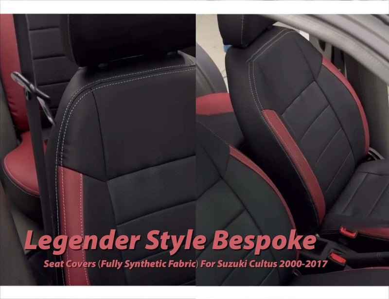 Legender-style bespoke seat covers for Suzuki Cultus 2000-2017, crafted from fully synthetic fabric for comfort and durability.
