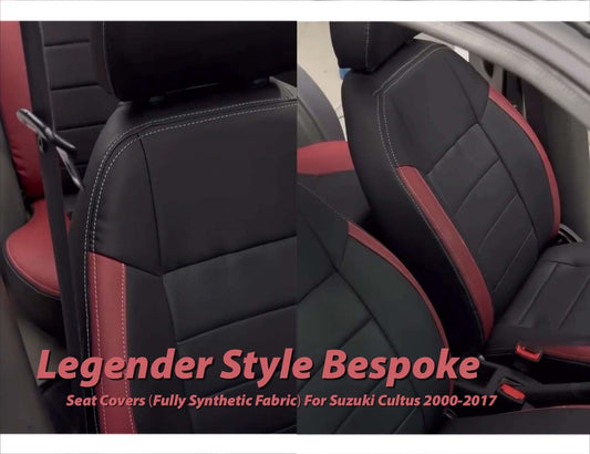 Legender-style bespoke seat covers for Suzuki Cultus 2000-2017, crafted from fully synthetic fabric for comfort and durability.
