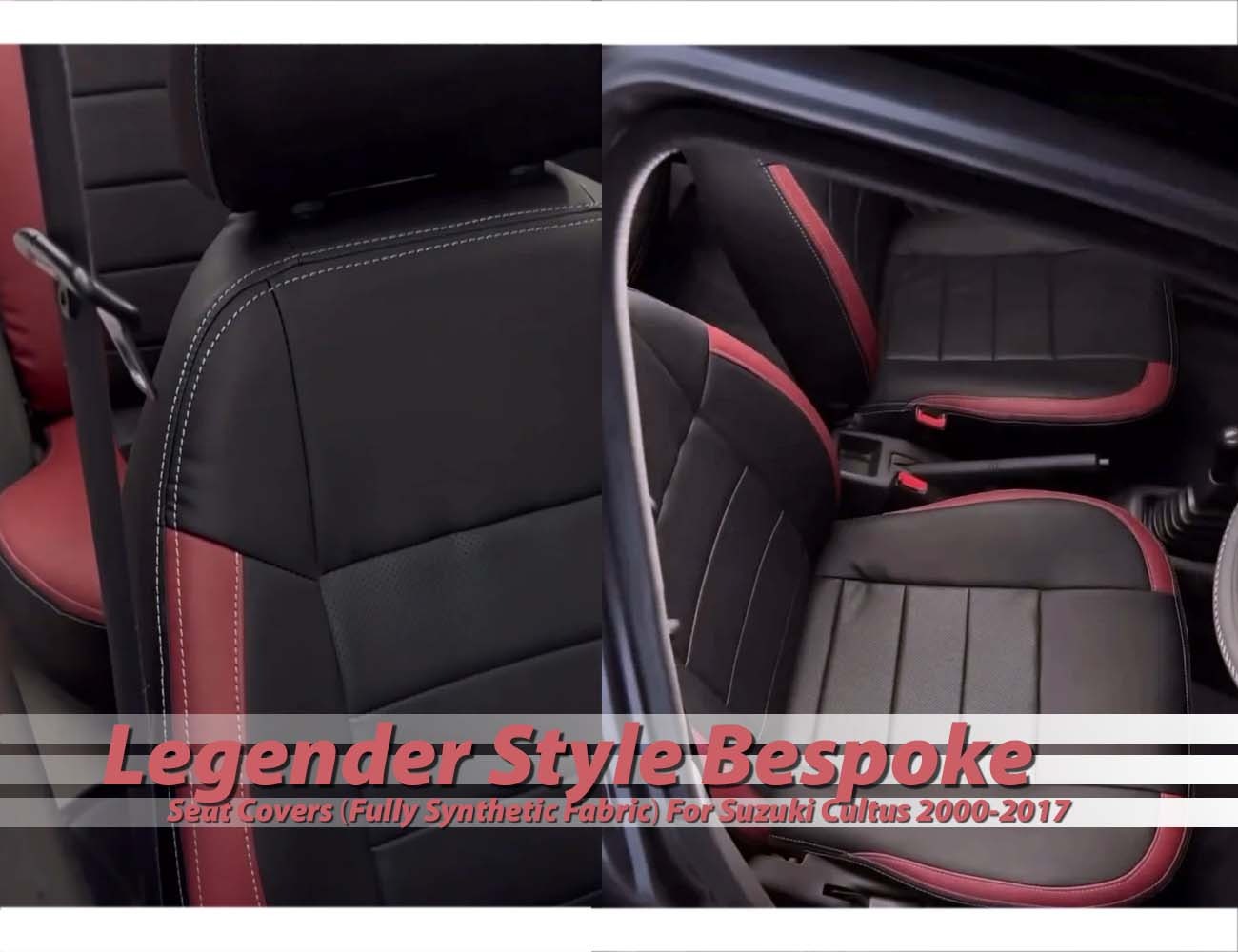 Legender-style bespoke seat covers for Suzuki Cultus 2000-2017, crafted from fully synthetic fabric for comfort and durability.
