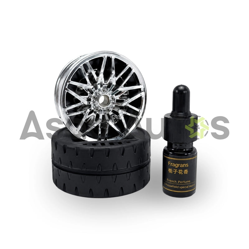 Luxury solar rotating chrome alloy wheel car air freshener aromatherapy diffuser on dashboard - Asad Autos