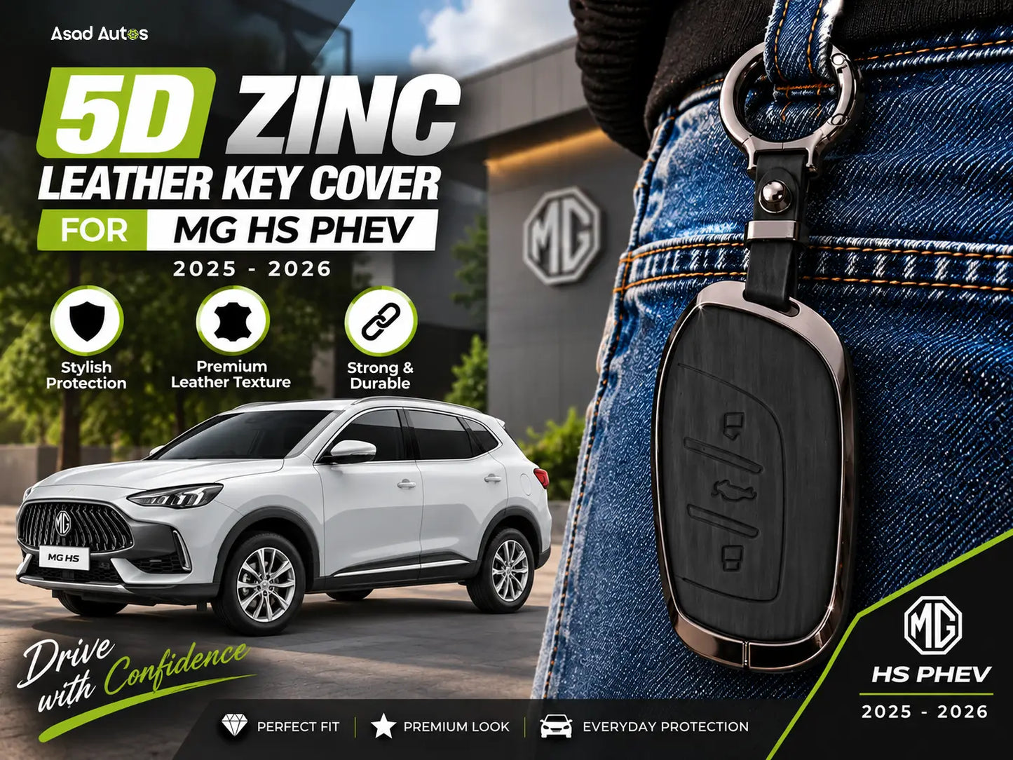 MG HS PHEV 2025-2026 5D Zinc Leather Key Cover