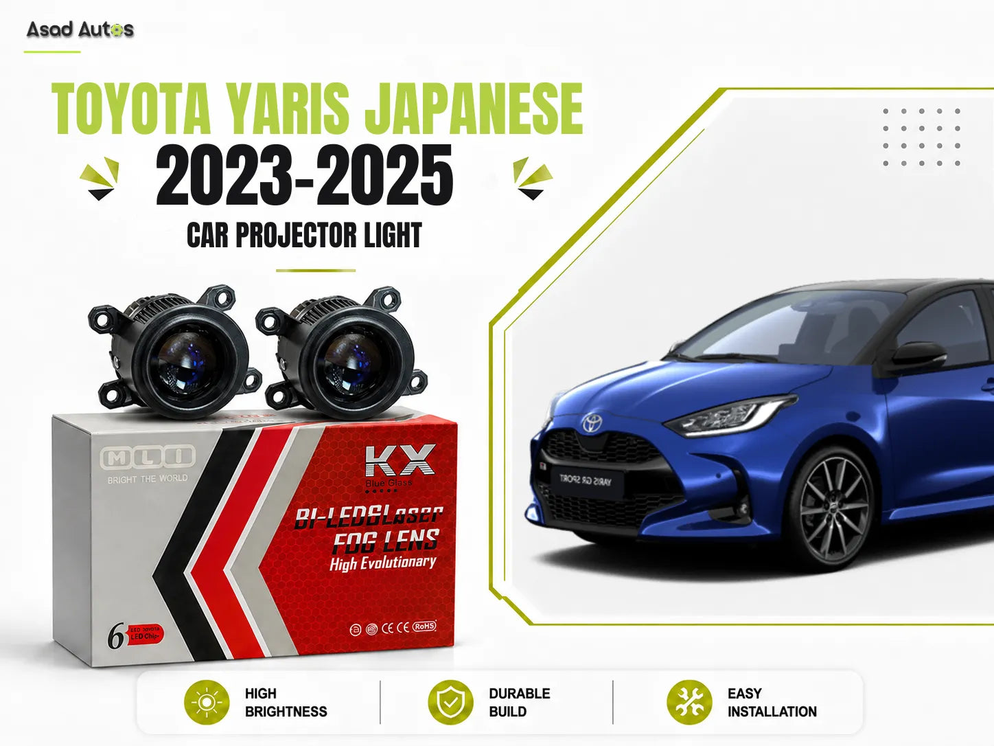 MLI 2-Inch BI LED Fog Lamp Projector Lights For Toyota Yaris Japanese 2023-2025 – High-Performance Dual Beam Upgrade