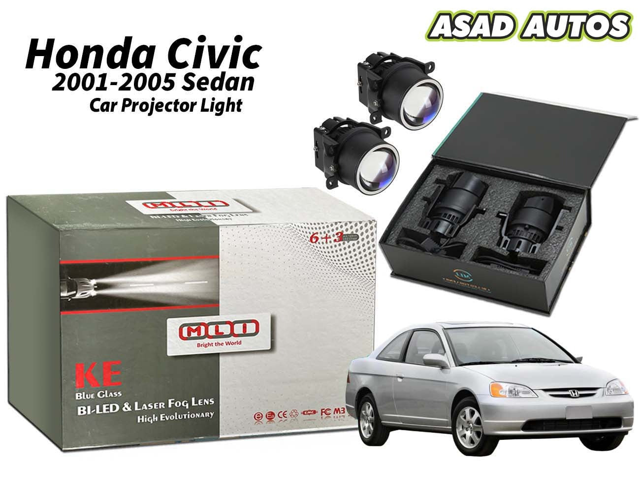MLI Car Fog Lamp Projector Lights BI LED Lens for Honda Civic 2001-2005, providing brighter illumination and a modern look for improved safety and aesthetics.
