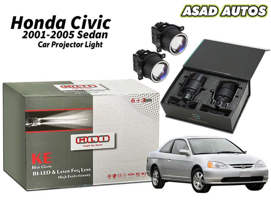 MLI Car Fog Lamp Projector Lights BI LED Lens for Honda Civic 2001-2005, providing brighter illumination and a modern look for improved safety and aesthetics.
