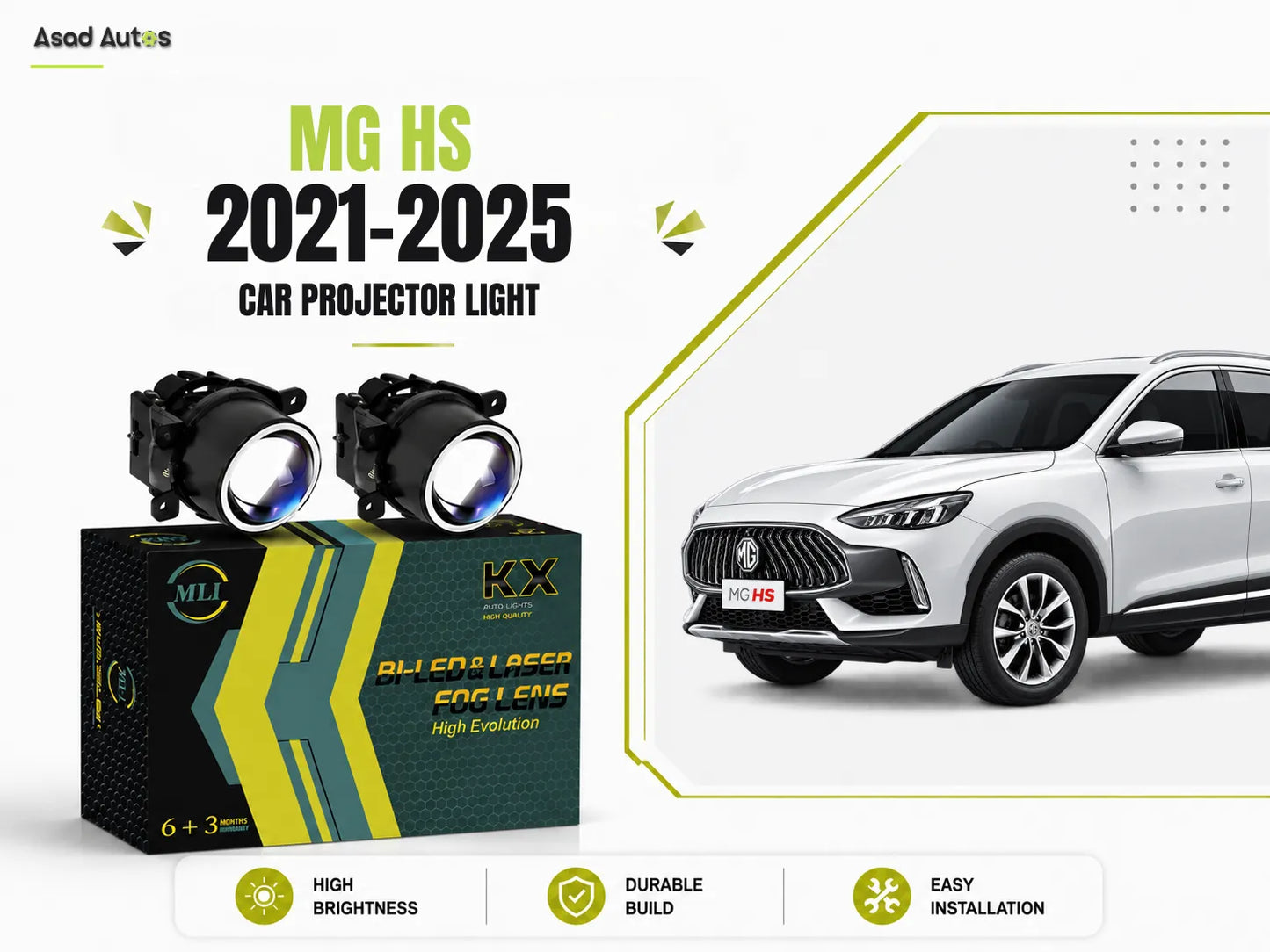 MLI Car Fog Lamp Projector Lights BI LED Lens for MG HS 2021-2025 Crossover
