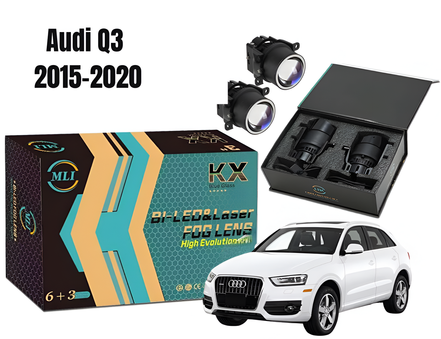 MLI Car Fog Lamp Projector Lights with BI LED Lens for Audi Q3 2015-2020 crossover, offering superior brightness, modern design, and improved visibility.
