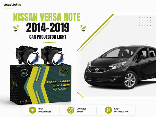 MLI Car Fog Lamp Projector Lights with BI LED lens for Nissan Versa Note 2014-2019 Hatchback, offering enhanced brightness, energy efficiency, and a stylish front-end look.
