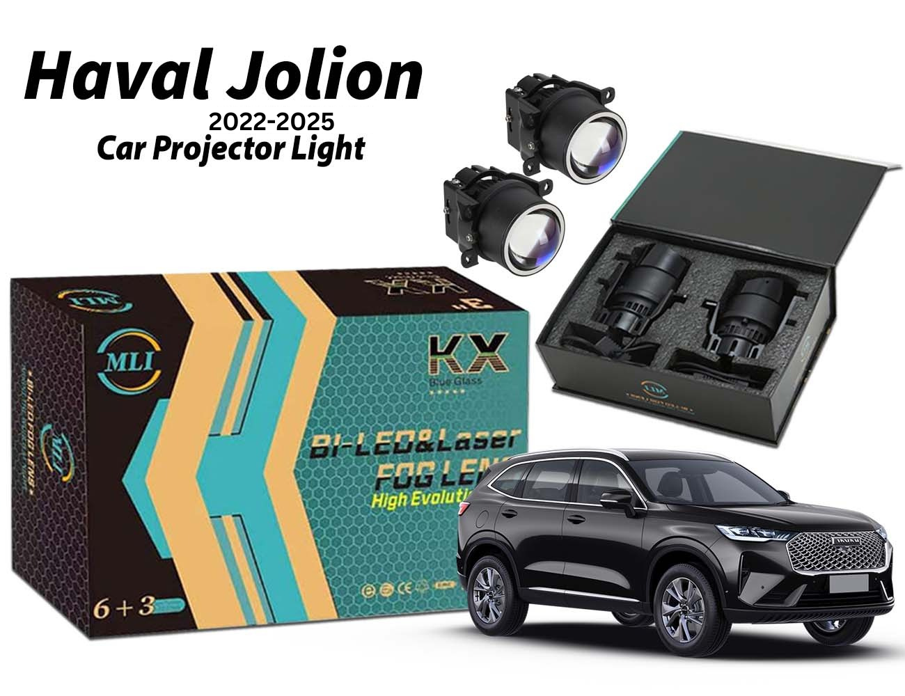 MLI Car Projector Fog Lights BI LED Lens for Haval Jolion 2022-2025 Crossover, delivering enhanced brightness and precision light with a modern, high-performance design.
