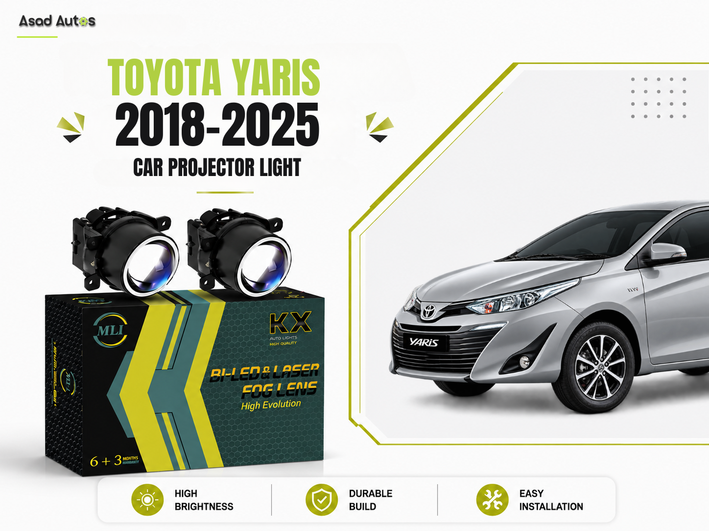 MLI Car Projector Fog Lights BI LED Lens for Toyota Yaris 2018-2025 Sedan