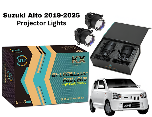 MLI Car Projector Fog Lights with BI LED lens for Suzuki Alto 2014-2026 Hatchback offering enhanced brightness and style.
