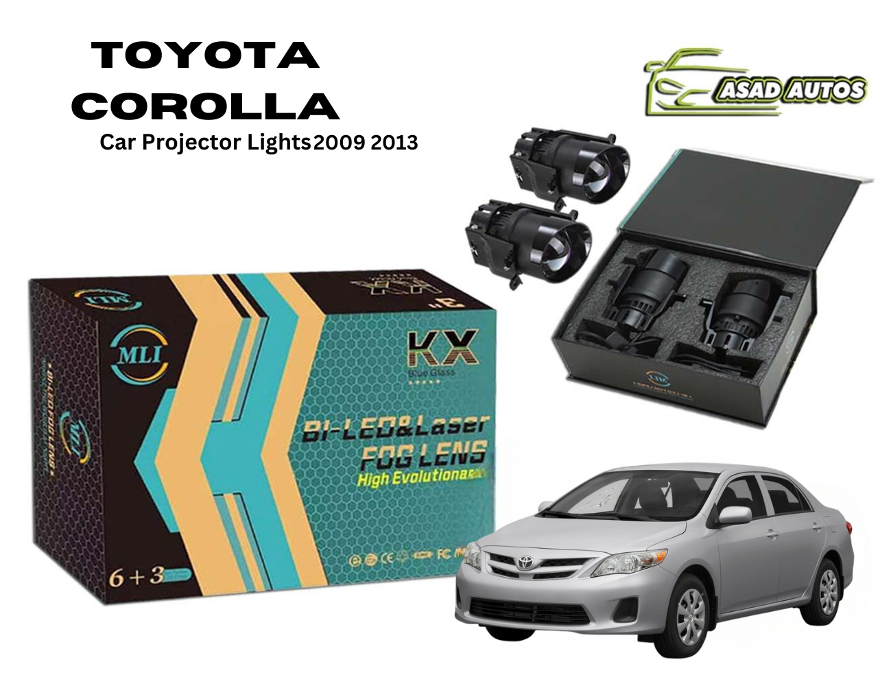 MLI Car Projector Lights BI LED Fog Lamp for Toyota Corolla 2009–2013 – Enhance visibility and style with advanced BI LED technology for your vehicle.
