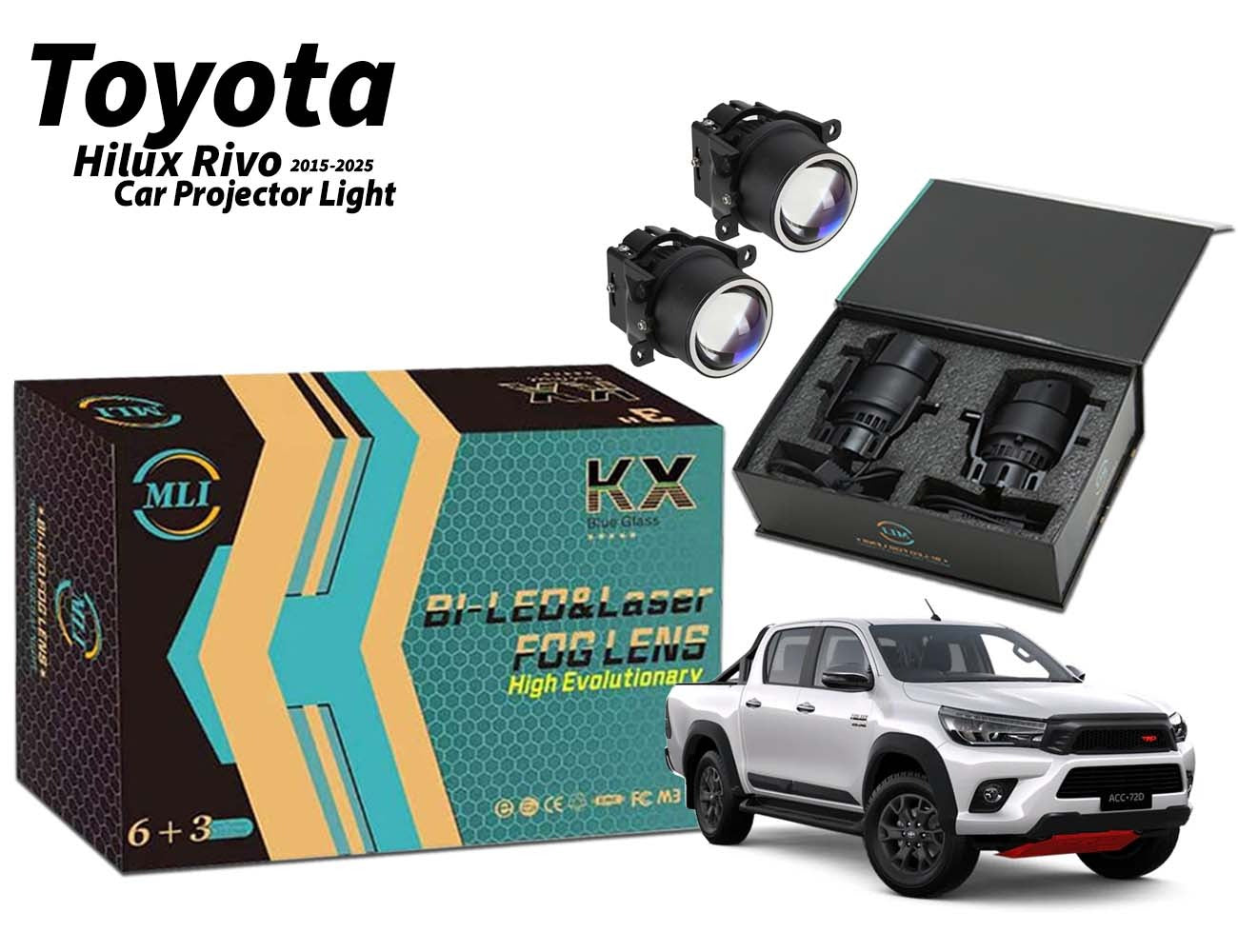 MLI Car Projector Lights BI LED Lens for Toyota Hilux Revo (2015-2025) offering enhanced visibility, bright illumination, and a modern, stylish look for your vehicle's lighting upgrade.
