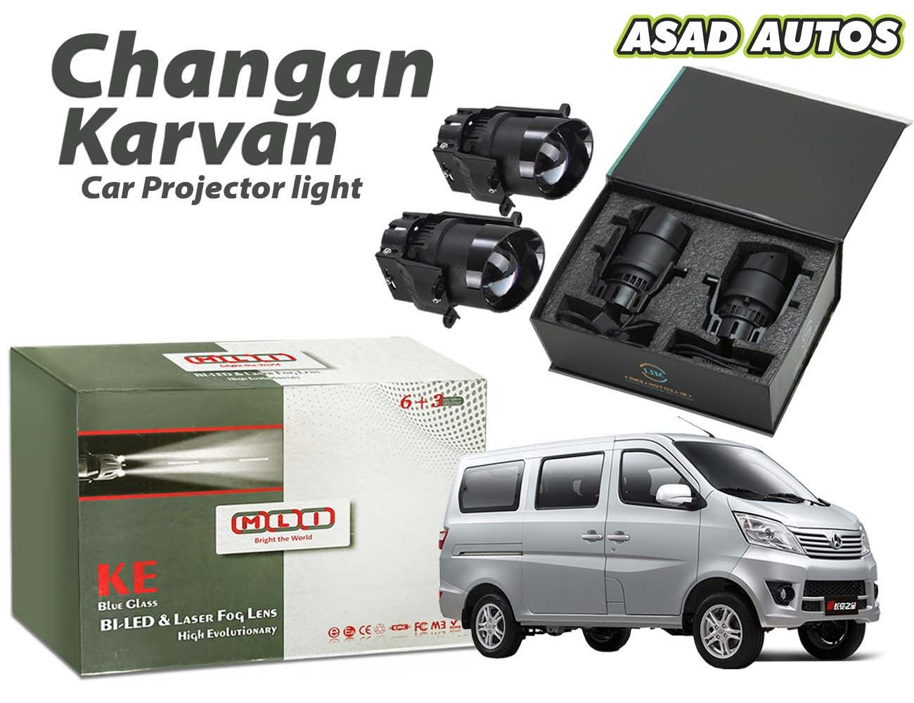 MLI Car Projector Lights with BI Fog Lamp LED Lens for Changan Karvan, offering enhanced visibility, energy efficiency, and a sleek design.
