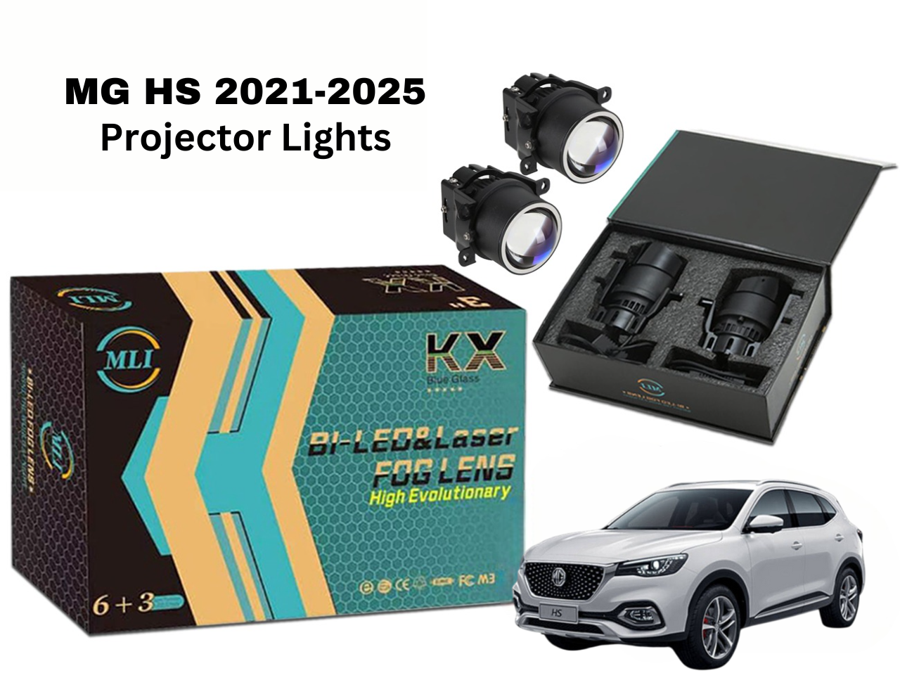 MLI Car Projector Lights with BI LED lens for MG HS 2021-2025 Crossover, offering enhanced brightness, durability, and a stylish design for superior night visibility.

