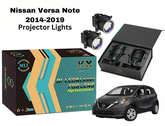 MLI Car Projector Lights with BI LED lens for Nissan Versa Note 2014-2019 Hatchback, offering enhanced brightness, energy efficiency, and a stylish front-end look.
