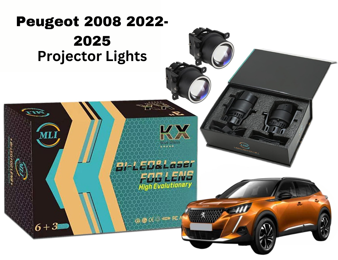 MLI Car Projector Lights with BI LED lens for Peugeot 2008 2022-2025 Crossover, delivering enhanced brightness, energy efficiency, and a modern design.
