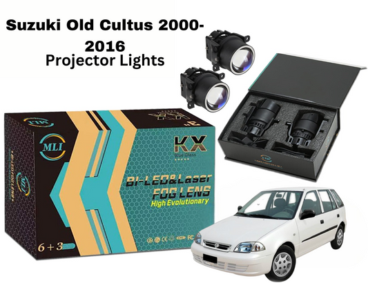 MLI Car Projector Lights with BI LED lens for Suzuki Old Cultus 2000-2016 Hatchback, offering superior visibility, energy efficiency, and a sleek design.
