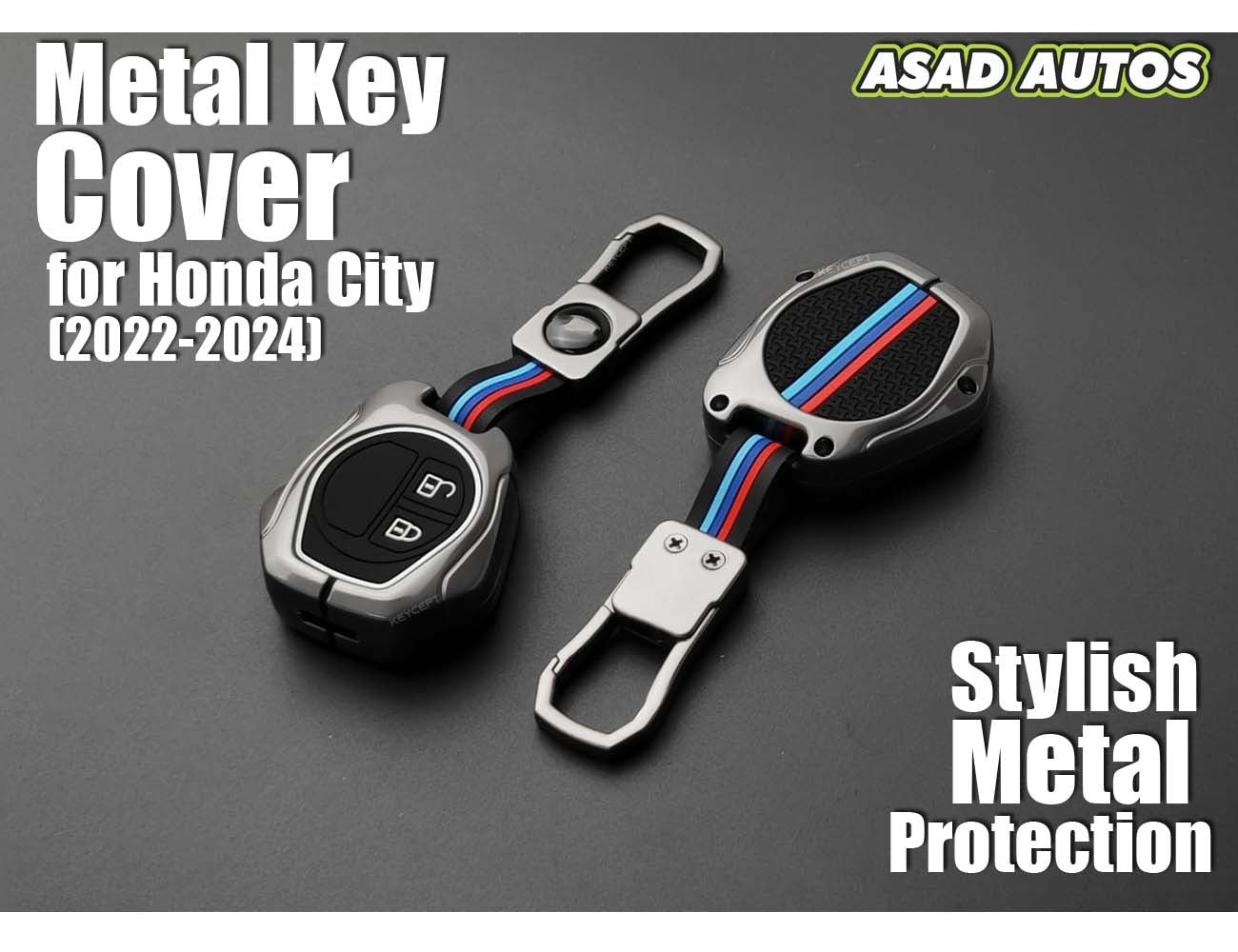 Metal Key Cover for Honda City (2022-2024) – Durable 3-Button Key Protector
