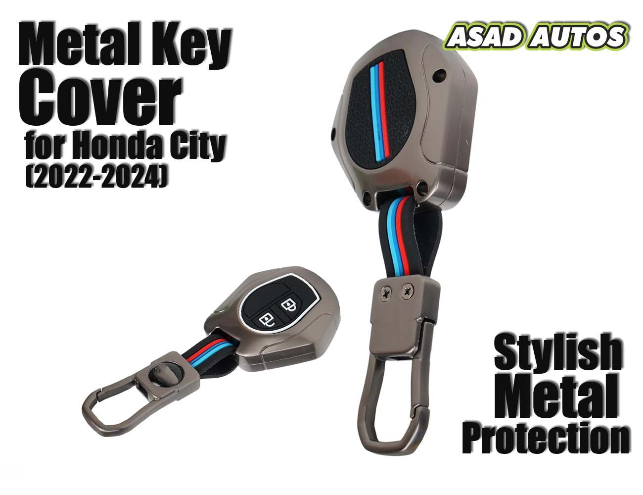 Metal Key Cover for Honda City (2022-2024) – Durable 3-Button Key Protector
