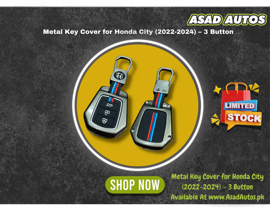 Metal Key Cover for Honda City (2022-2024) – Durable 3-Button Key Protector
