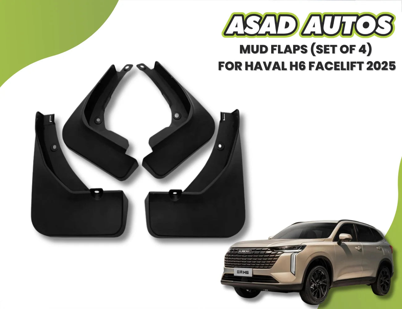 Mud Flaps for Haval H6 Facelift 2025 – Set of 4 Front and Rear Splash Guards
